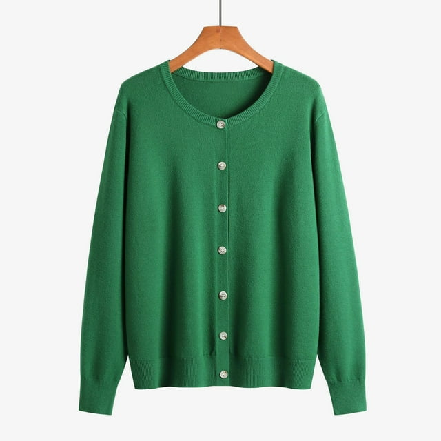 Frostluinai Cardigans pour Femmes Col Rond Boutonné Chandails Manches Longues Couleur Unie Tricot Léger Cardigans