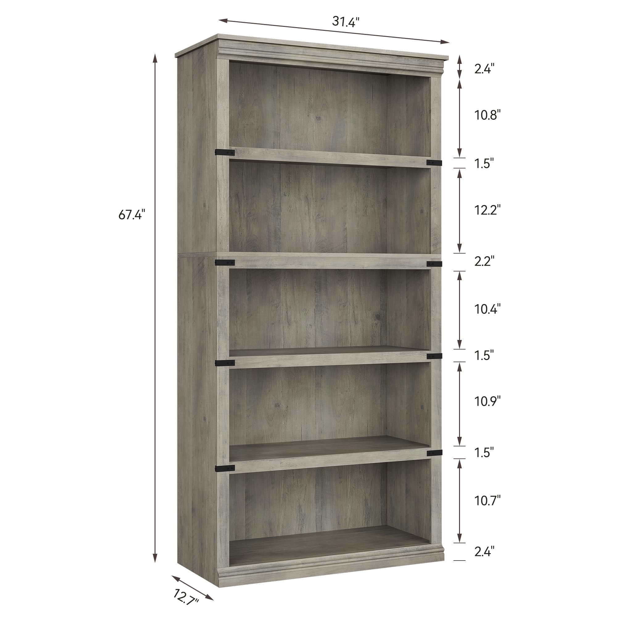 5 Tier Bookcase, Farmhouse Book Shelf with Storage Open Display Bookshelves, 67.4" Tall Book Case Wooden 5 Shelf Bookcase Home Decor Furniture for Home Office, Living Room, Bed Room