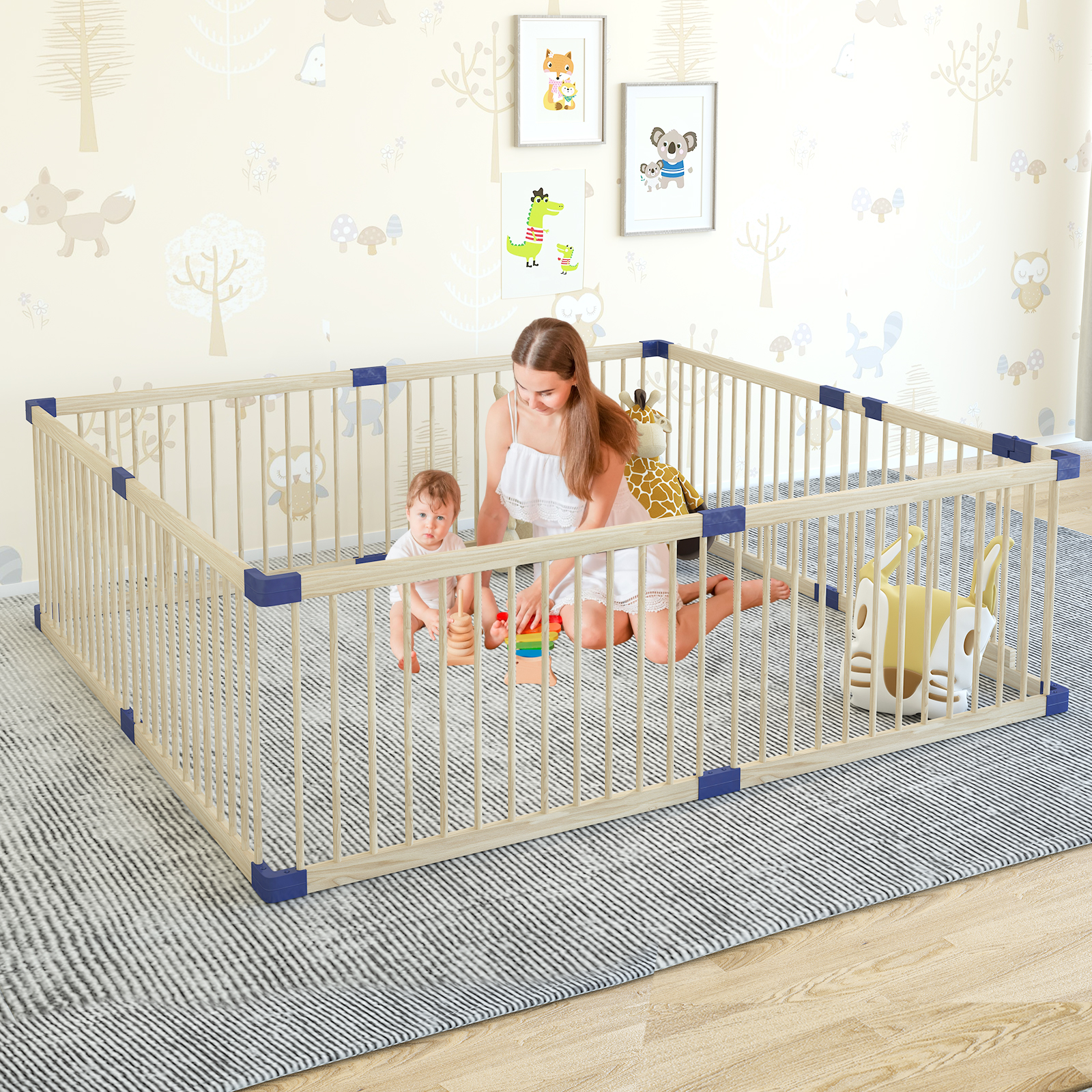 Linor Baby Playpen Kids Fence with Safety Gate, Extra Large Playpen for