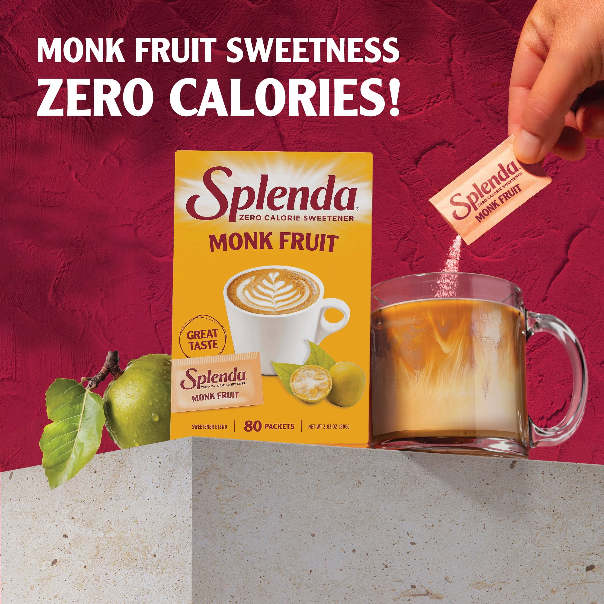Splenda Monk Fruit Zero Calorie Sweetener, 5.6 oz (80 Packets