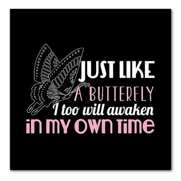 DistinctInk Custom Bumper Sticker - 8" x 8" Decorative Decal - Black Background - Like a Butterfly, Awaken in My Own Time