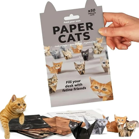 HIELLFQ DIY Paper Cats - 50 Sheets DIY Origami Paper to Fold Cute Cat Figures, Fun Craft Activity for Adults & Teens, Desk Decoration & Gift for Cat Lovers