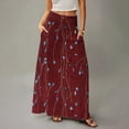 thumbnail image 4 of WULMLEO Long Skirts for Women Trendy Boho High Waisted Maxi Skirts with Pockets Floral Flowy Beach Vacation A Line Skirt Vermilion M, 4 of 5