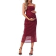 thumbnail image 2 of INSPIRE CHIC Women Mesh Maternity Dress Ruched Side Bodycon Spaghetti Strap Long Cami Pregnancy Dresses Wedding Cocktail Party 2025 Glitter Red L, 2 of 6