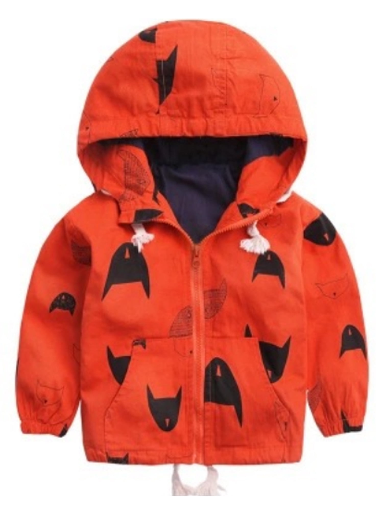 Kids Baby Boys Hooded Print Pocket Winter Warm Zipper Jacket Coats