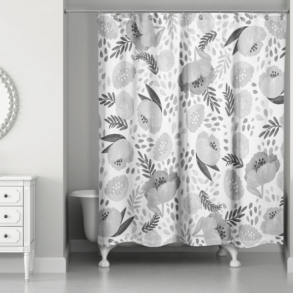 Creative Products Gray Watercolor Floral  71x74 Shower Curtain