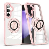 for Samsung Galaxy A16 5G Crystal Clear Case with Mag-Safe, Slim Protective Military Grade Shockproof Cover with Multi-function Rotation Ring Kickstand, Support Magnetic Car Mount Case, Pink