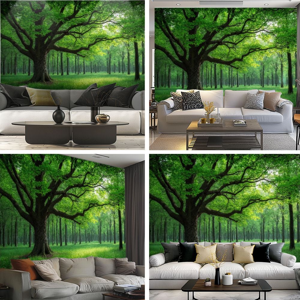 Peel and Stick Wallpaper Tree Lake Green Forest Living Room Bedroom Office Trees Branches Modern Art Wall Mural Decor Self Adhesive and Removable 69in x 98in