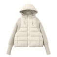 thumbnail image 5 of Women's Oversized Quilted Coats, Knit Sleeve Patchwork Jackets Thick Warm Cotton Padded Jacket Winter Outwear Coat with Pockets Beige XXL, 5 of 6
