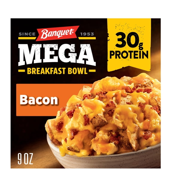 Banquet MEGA Breakfast Bowl Bacon, 30g Protein, Frozen Breakfast Bowl, 9 oz. Bowl