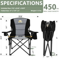Set of 2 Heavy Duty Camping Chair for Adults, Oversized Camp Chair Support 450 LBS, Portable Folding Chairs with Carry Bag, Cooler Bag, Cup Holder, and Side Pocket, for Outdoor, Lawn, Black