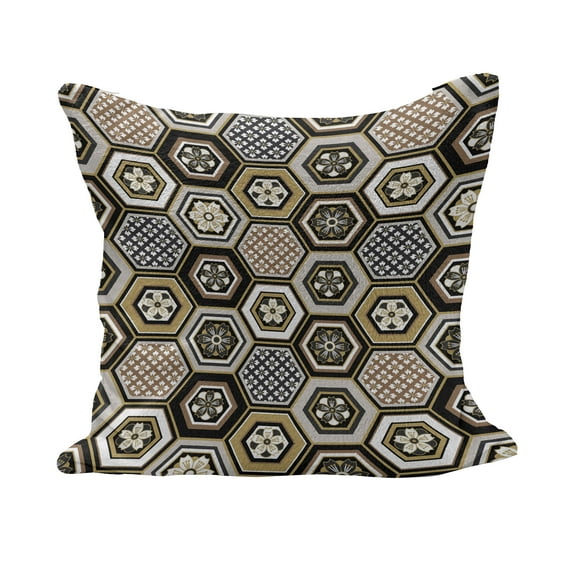 Floral Fluffy Throw Pillow Cushion Cover, Victorian Damask Baroque Hexagon Rococo Interlocking Abstract Design, Decorative Square Accent Pillow Case, 16" x 16", Pale Coffee Warm Taupe, by Ambesonne