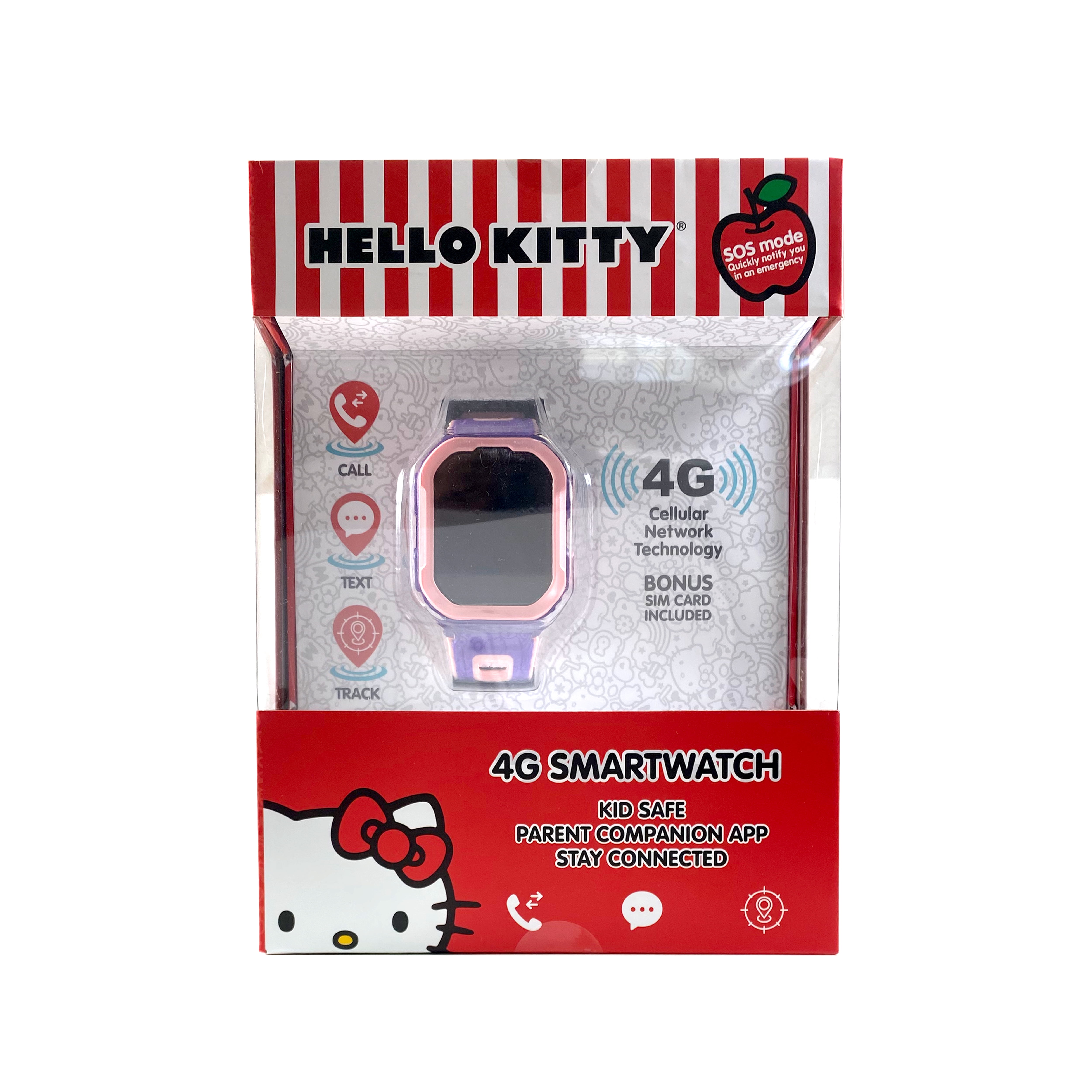 Hello Kitty iTime 4G Kid's Smart Watch with Calling, Messaging, GPS Tracking, & Secure Monitoring, No SIM Card, Purple