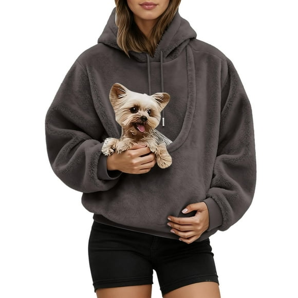 GPOECD Chandail à Capuchon Douillet pour Femmes avec Poche Latérale Dissimulée pour Petites et Chats, Cordon de Serrage Ajustable, Chandails à Capuchon pour Femmes Doux à Manches Longues pour un Usage Décontracté en Plein Air et au Quotidien 01_Grey,L