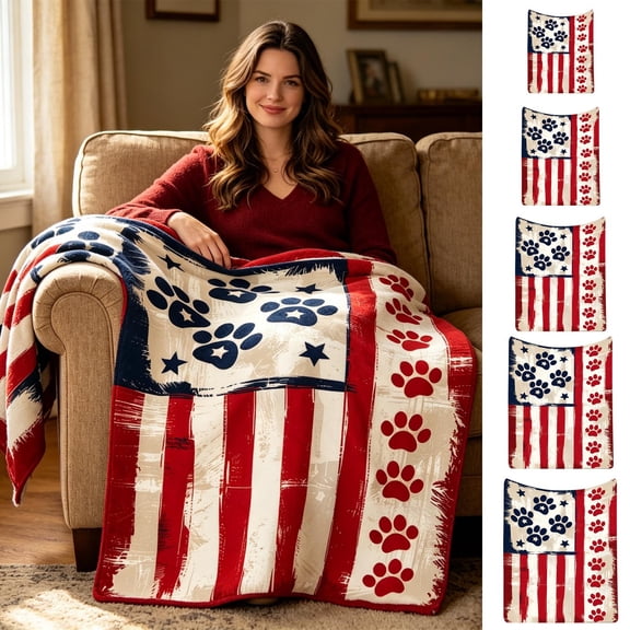 4th of July Throw Blanket Patriotic Flannel Blanket Red White Blue American Flag Soft Warm Home Decor 70x80in by Xuniizn
