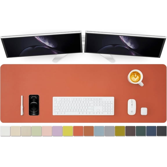 Large Desk Mat - 47.2"x 17" Non-Slip PU Desk Pad for Office and Home - Ideal for Large Mouse Pad and Desk Mats on Top of Desks(Orange)