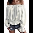 thumbnail image 1 of Blusas Elegantes con Hombros Descubiertos para Mujer, de Larga, con Volantes y Cintura Fruncida, Informales, para Fiesta, Grandes. 4XL, 1 of 8