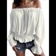 thumbnail image 1 of Blusas Elegantes con Hombros Descubiertos para Mujer, de Larga, con Volantes y Cintura Fruncida, Informales, para Fiesta, Grandes. XXL, 1 of 8