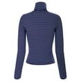 thumbnail image 4 of MixMatchy Women's Tight Fit Lightweight Solid/Stripe Long Sleeves Turtle Neck Top, 4 of 5