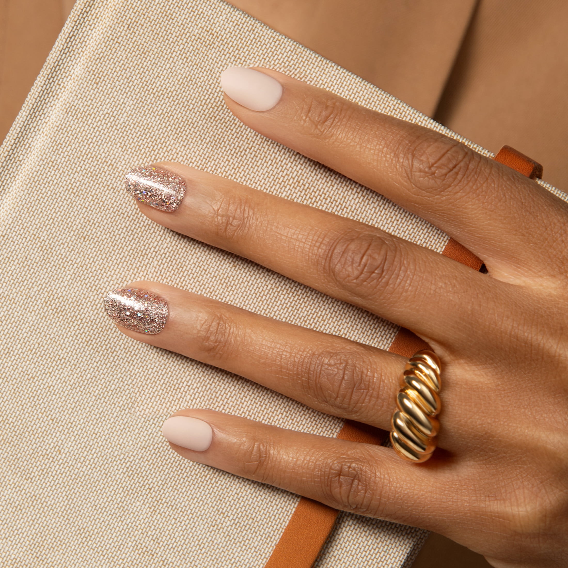 Impress Design Press On Nails, No Glue Needed, Beige, Short Oval, 30 Ct.