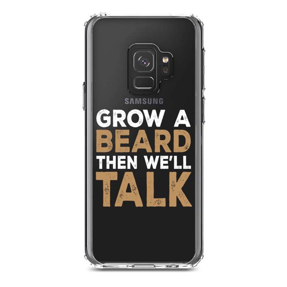 DistinctInk Clear Shockproof Hybrid Case for Samsung Galaxy S9 (5.8" Screen) - TPU Bumper Acrylic Back Tempered Glass Screen Protector - Grow a Beard Then We'll Talk