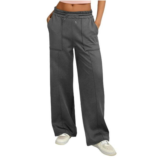 RXMEKW Casual Drawstring Sweatpants for Women with Elastic Waist and Multi-Pockets, Polyester, Regular Length
