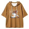 thumbnail image 4 of Women Hoodies Halloween Thin Ghost Pattern Print 3/4 Sleeve Holiday Party Pullover Sweatshirt Tops Fall Warm Apparel Khaki L, 4 of 5