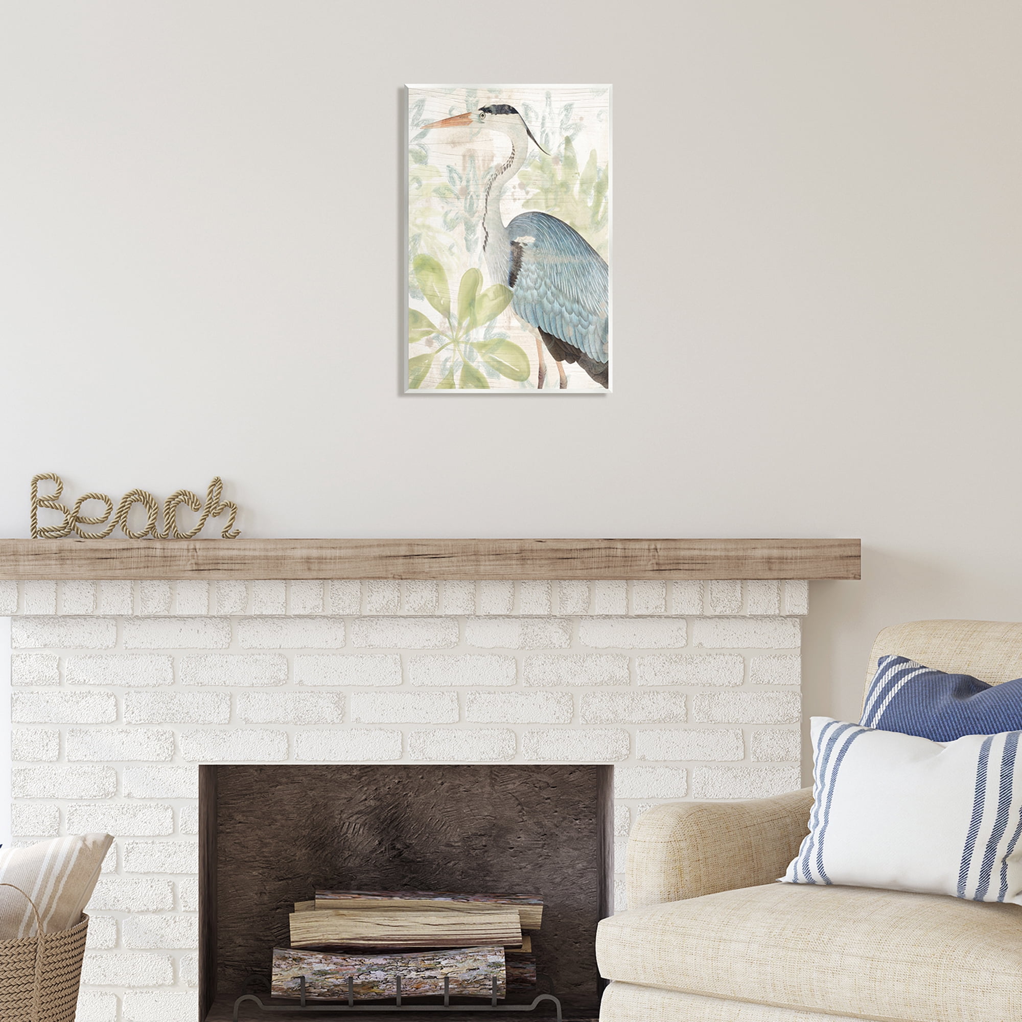 Stupell Industries Heron & Tropical Plants Animals & Insects Painting Unframed Art Print Wall Art, 13 x 19