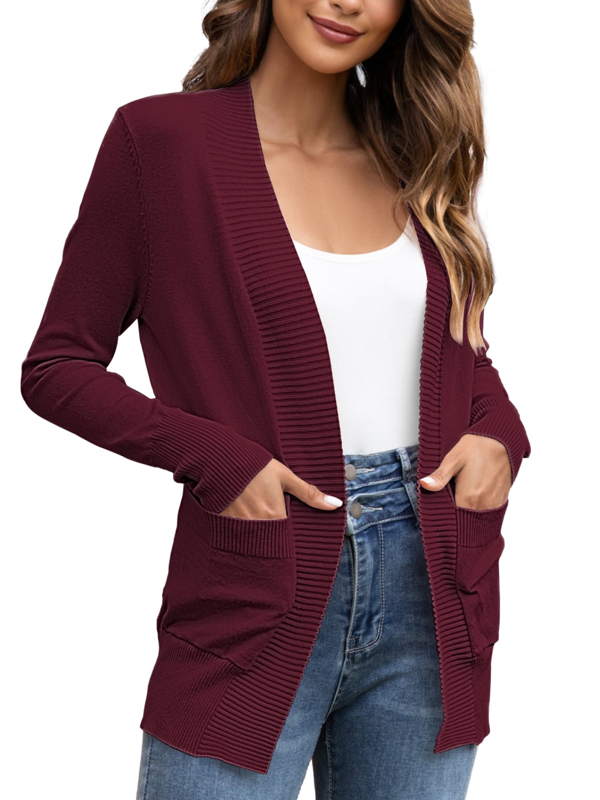 AUSELILY Women's Cardigan Sweaters for Women with Pocketes Long Sleeve Casual Lightweight Open Front Cardigan 