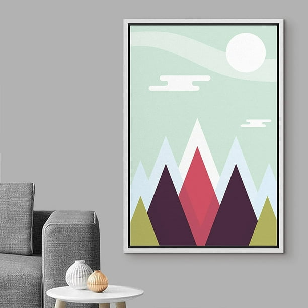 Wall26 Framed Canvas Print Wall Art Purple Green Mountain Range White Sun Nature Ilrations Modern Rustic Relax Calm Pastel For Living Room Bedroom Office 16 X24 Com - Bedroom Wall Stickers The Range