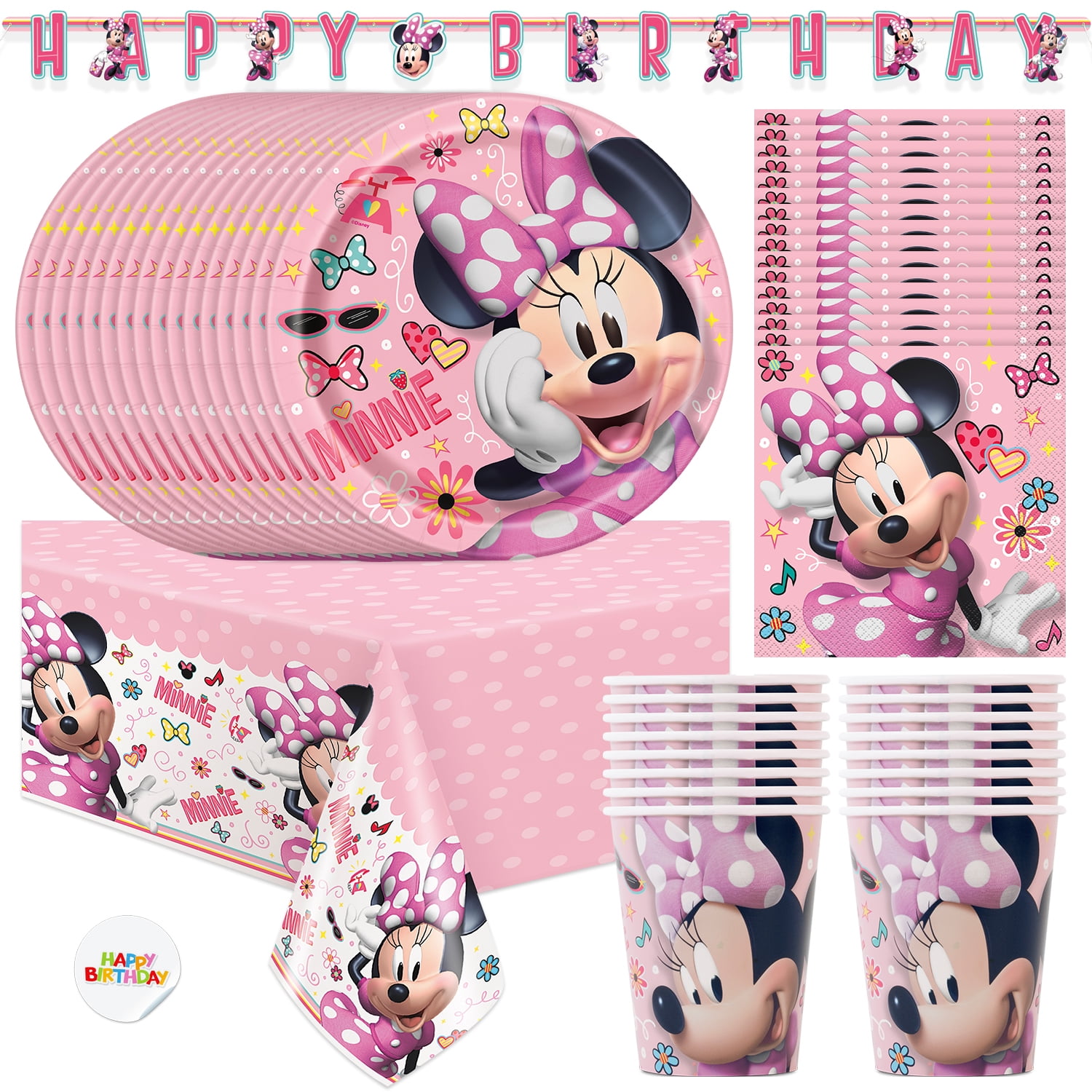 Zyozi Minnie Mouse Party Decoration Set, Minnie Mouse Themed Party Kit  Banner, Cake Topper, Cup Cake