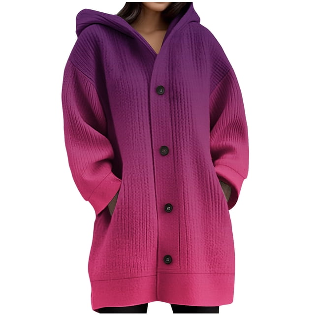JGGSPWM Womens Printed Long Sleeve Chunky Cable Knit Fall Cardigans Sweaters Button Down Open Front Hooded Outerwear with Pockets Red L