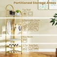 thumbnail image 4 of CZMJY Corner Hall Tree, 71 Inch Tall Entryway Coat Rack with Shoe Bench & 4 Storage Shelves, 6 Movable Hooks, Freestanding Metal Corner Clothes Rack for Bedroom Hallway Living Room White & Gold, 4 of 9