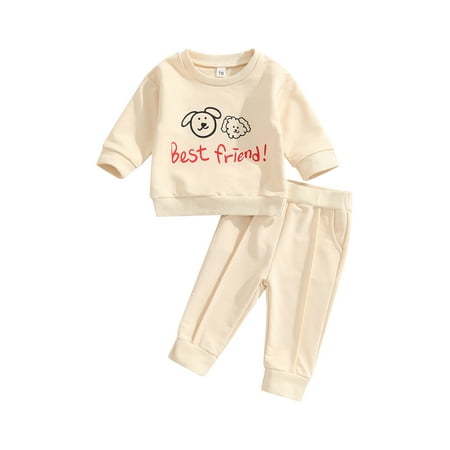 

Inevnen Infant Baby Girls Outfits Letter Animal Head/Apple Print Tops + Elastic Waist Long Pants