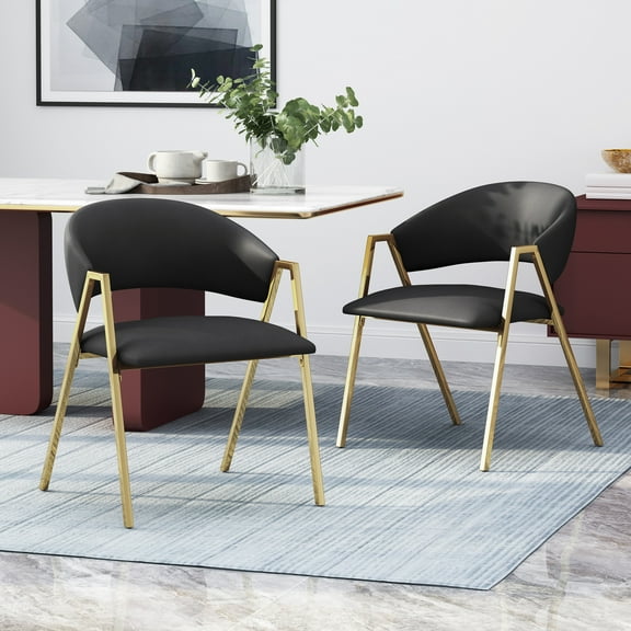 Noble House Gazo Modern Upholstered Dining Chair in Black and Gold (Set of 2)