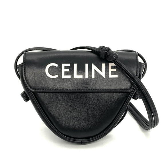 Pre-Owned CELINE Triangle Shoulder Bag Leather Black Sacoche (Good)