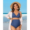 thumbnail image 5 of Alove V Neck Maternity Swimsuit Solid Color Women Two Piece High Waist Bikini Scallop Trim Bathing Suit Pregnancy Swimwear Spaghetti Strap Swimwears, 5 of 8
