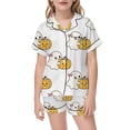 thumbnail image 5 of SJLDQY Girls' Halloween Pajama Sets Ghost Pumpkin Print Short Sleeve Shirts and Shorts 2 Piece Pj Sets Casual Sleepwear Button Down Loungewear Sets, 5 of 5