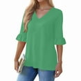 thumbnail image 2 of Bxsruta Top for Women, Women's V-Neck Blouses Long Sleeve Top​ Summer Casual Vacation Top, 2 of 7