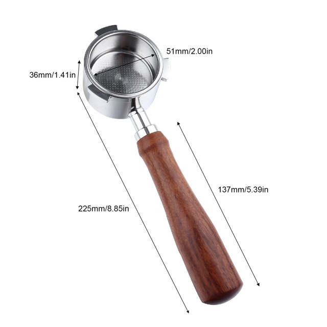 Filtre de machine à Café avec Poignée, 51mm avec 3 Oreilles en Acier Inoxydable et Ec685/ec680 avec 3 Oreilles en Acier et Bois 3 Oreilles Poignée en Acier Inoxydable Compatible avec Poignée en Bois Compatible Saante