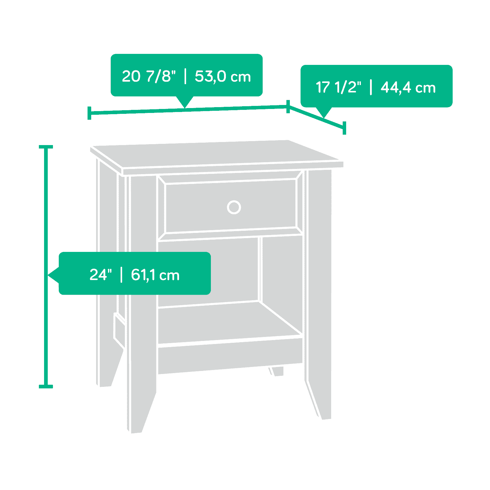 Sauder Shoal Creek Nightstand with Drawer & Storage Shelf, Diamond Ash Finish