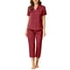 thumbnail image 1 of INSPIRAR CHIC Conjuntos de Pijamas de Satén para Mujeres, Camisetas de Manga Corta con Botones y Pantalones Capri de 2 Piezas, Ropa de Casa XS Rojo Vino, 1 of 6