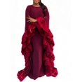 thumbnail image 3 of Red Long Evening Gown With Dramatic Ruffle Cape Sleeve For Special Occasions, 3 of 7