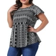 thumbnail image 4 of Agnes Orinda Plus Size Top for Women Boho Floral Printed Round Neck Ruffle Sleeve Blouses Shirts 3X Black, 4 of 6
