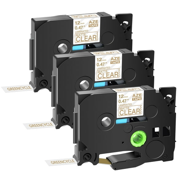 GREENCYCLE 3PK Compatible for Brother P-touch Gold on Matte Clear 12mm 0.47" TZe-M34 TZ-M34 TZM34 TZeM34 Laminated Label Tape