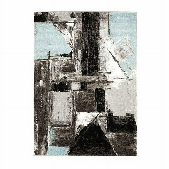 La Dole Rugs Turquoise Sky Blue and Black Abstract Area Rug Carpet