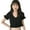 Black, variant on Zupora Women's Crop Top V Neck Knit Slim Fit Solid Color Ribbed Short Flounce Sleeve Ruched Blouse Casual Sexy Fashion Tee Shirt Cardigan Summer Going Out Party, One Size