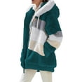 thumbnail image 3 of Womens Winter Fuzzy Fleece Jacket Hooded Color Block Patchwork Coats Outerwear with Pockets Green S, 3 of 8
