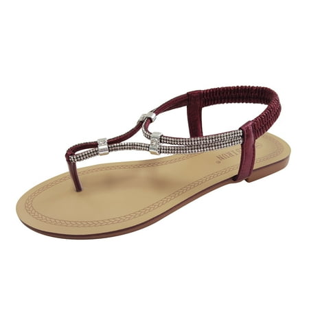 

GNEIKDEING Women Flat Bead Sandals Summer Boho Shoes Comfort Open Toe Elastic Ankle Strap Strapless Sandals Roman Sandals Gift on Clearance