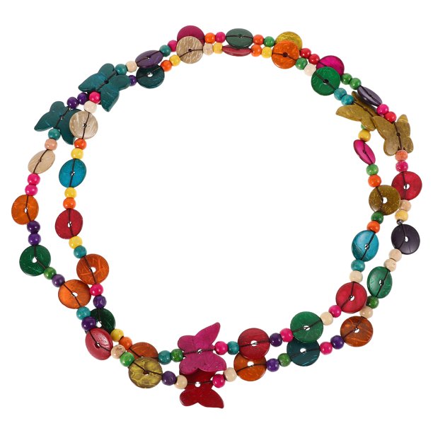 Collar bohemio con cuentas de madera de concha de coco, gargantilla étnica hecha a mano con cuentas de madera, joyería larga en capas para mujer para vacaciones.